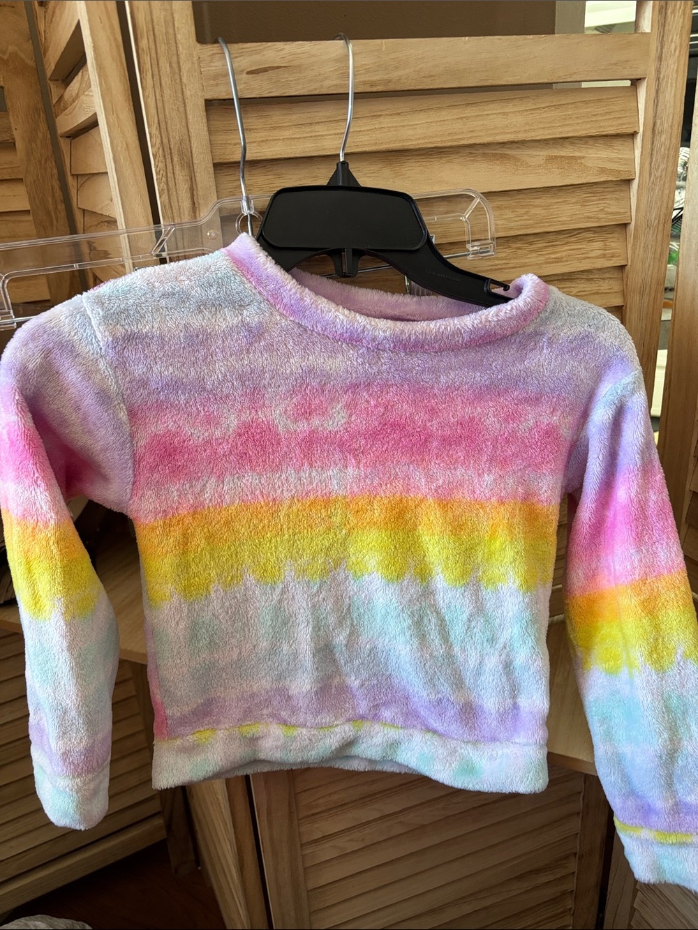 Cozy Rainbow Stripe Plush Girls Sleep Top - Multicolor Small